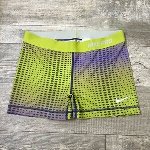 NIKE PRO Dri-Fit 3” Spandex Training Shorts Womens M Patterned Purple Yellow